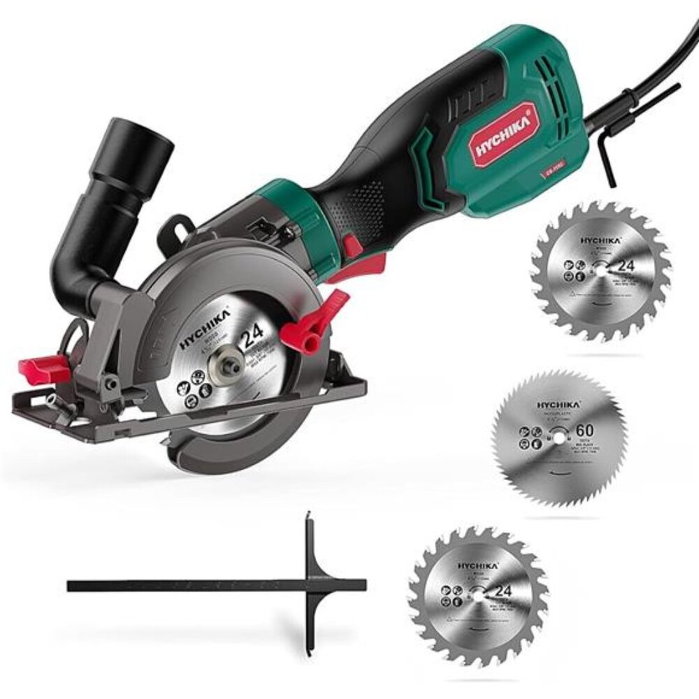 Electric Circular Saw, HYCHIKA 6.2A Mini Circular Saw with 3 Blades(4-1/2”)